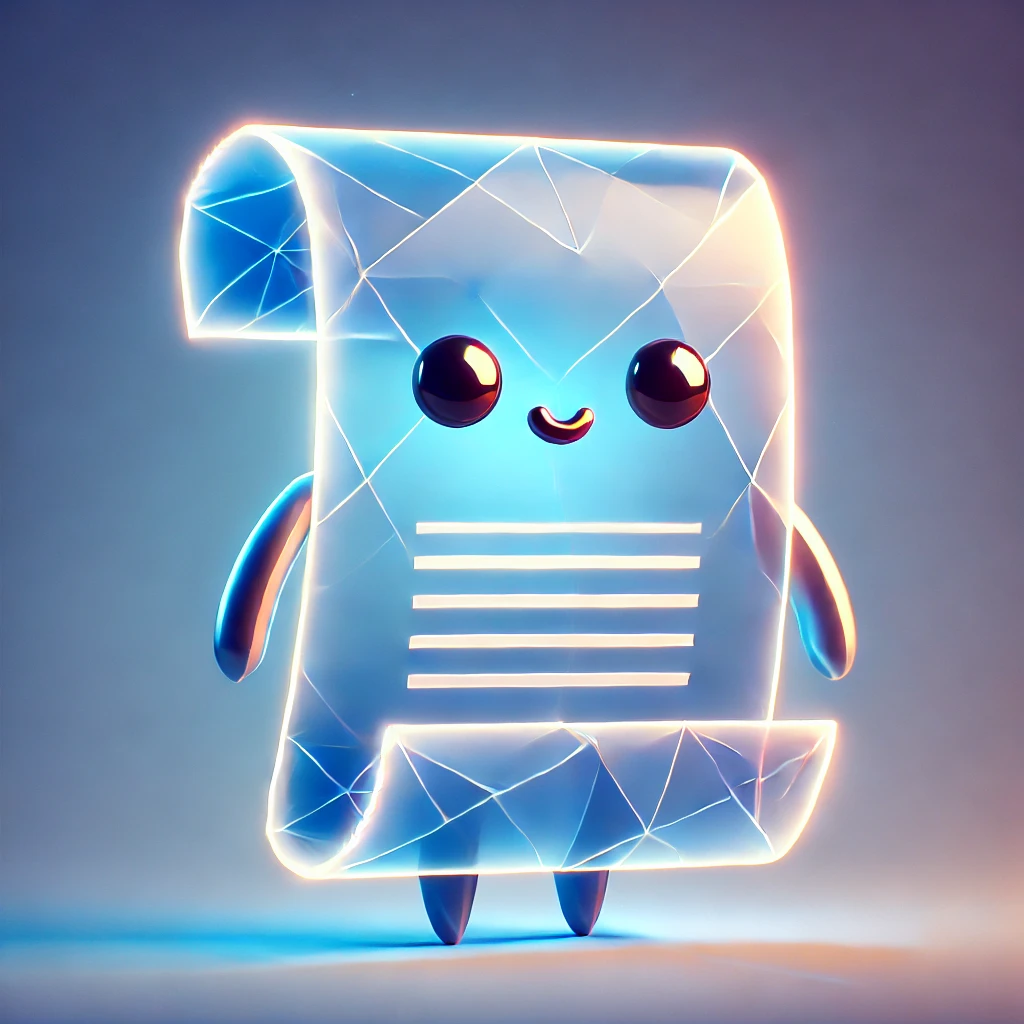 cute, smiling character in the shape of a document.